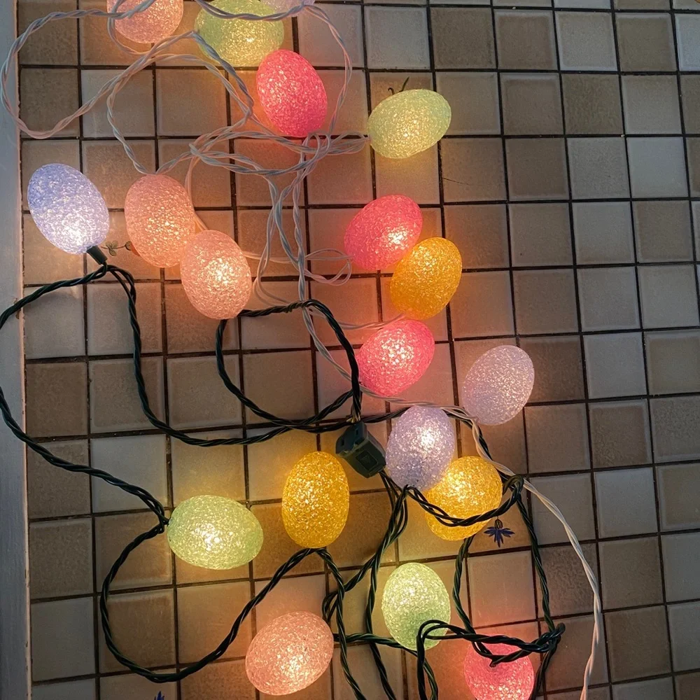 2 lighted colored egg garlands